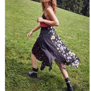 Nwt Aqua Mixed Print Handkerchief Hem Dress